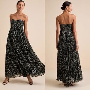 Lulu's Black and Ivory Pleated Strapless Maxi Dress